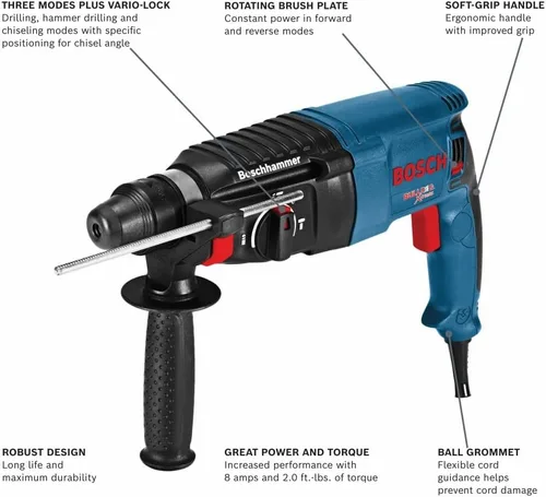 Vista 2 de Bosch - Martillo giratorio de 8.0 amperios GBH2-26 SDS-plus Bulldog Xtreme de 1 pulgada