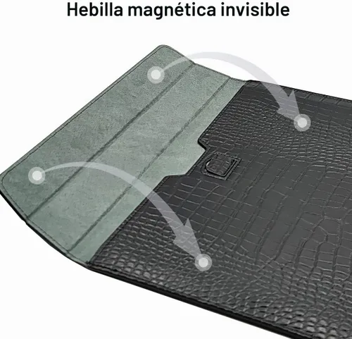Vista 7 de Funda de cuero de cocodrilo negro para portátiles de 13-13.6