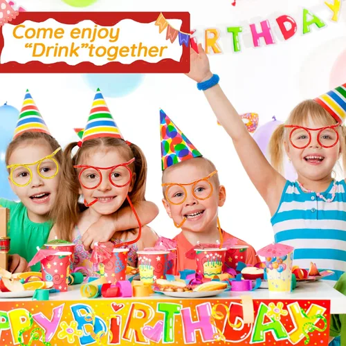 Vista 6 de 16 vasos de paja tontos, novedosos anteojos de bucle, de plástico, para fiestas, divertidos, reutilizables, para adultos, niños, fiesta