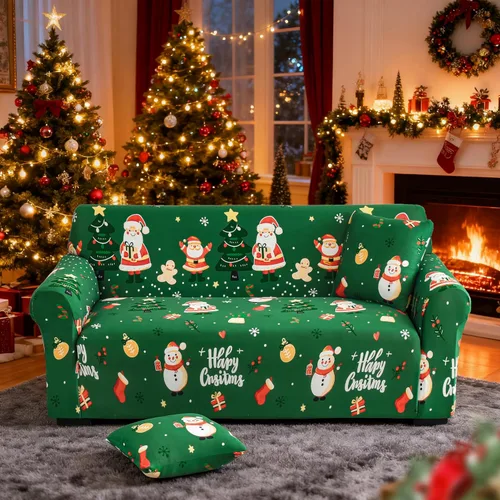 Vista 9 de Anibedding - Funda estampada de Navidad roja para sofá de 2 cojines, funda elástica con renos y copos de nieve para sofá, funda de sofá lavable a