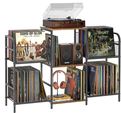 Vista 8 de 3IngSeagulls Soporte para tocadiscos con almacenamiento de vinilo, almacenamiento de discos para más de 350 álbumes, soporte para tocadiscos