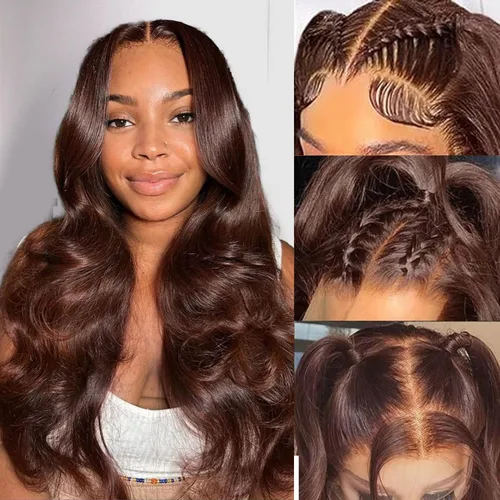 Vista 7 de Alipeacock Peluca de cabello humano 613 con encaje frontal de 13 x 6, densidad del 200 %, pelucas de cabello humano ondulado rubio prearrancado