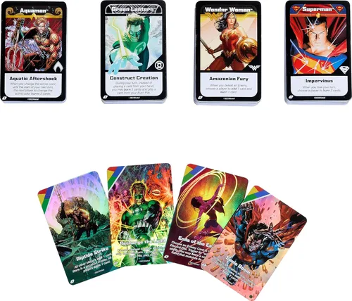 Vista 6 de Mattel Games UNO Ultimate DC - Juego de cartas para niños, fanáticos, adultos y noche familiar con 4 barajas de personajes, 4 cartas coleccionables