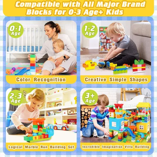 Vista 4 de Bloques de construcción de Marble Run con 6 bolas, 179 piezas de juguetes de construcción de castillo grande, juego de juguetes de construcción