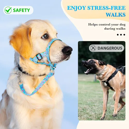 Vista 3 de Collar sin tirones para la cabeza de perro, cuello halter ajustable para perros agresivos, acolchado antitirones, bozal de plomo suave
