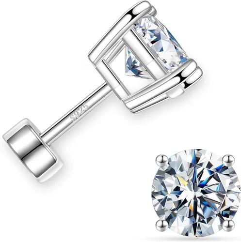 Vista 7 de Moissanite Flat Back Earrings, 0.2-2ct Lab Created Moissanite Bisel redondo