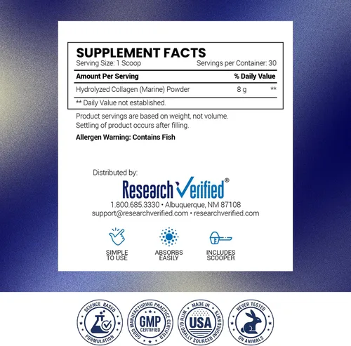 Vista 7 de Research Verified® Colágeno en polvo, péptidos de colágeno marinos hidrolizados, sin sabor, hidratación y elasticidad de la piel, recuperación