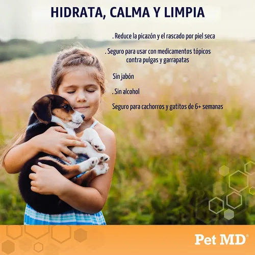 Vista 3 de Pet MD Champú de avena y aloe para perros y gatos - Soporte para la picazón en la piel - 16oz