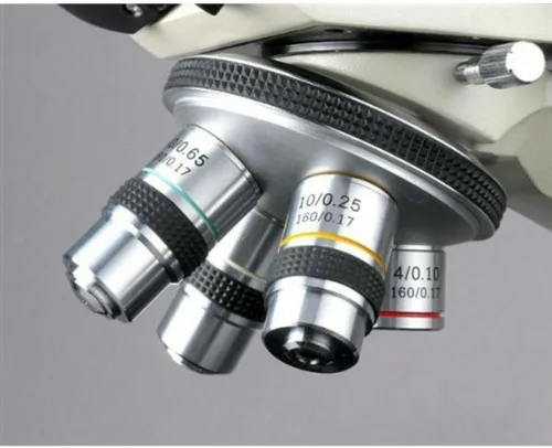 Vista 9 de AmScope Microscopio binocular compuesto B490B-LED, oculares WF10x y WF20x, aumento 40X-2000X, Brightfield, iluminación LED, condensador Abbe, etapa