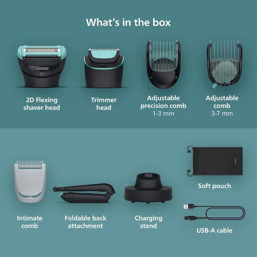 Vista 3 de Philips Norelco Body Groomer serie 7000, recortador corporal completo para hombre, cabezal flexible 2D que sigue el contorno, sistema de afeitado