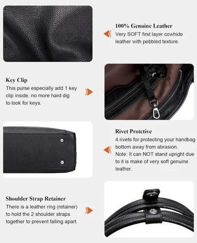 Vista 8 de Over Earth Bolsos de cuero suave para mujer, bolso de hombro tipo hobo grande
