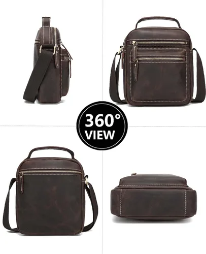 Vista 4 de Taertii Bolso bandolera de cuero pequeño para hombre, bolso cruzado para viajes, negocios, senderismo, uso diario, Marrón