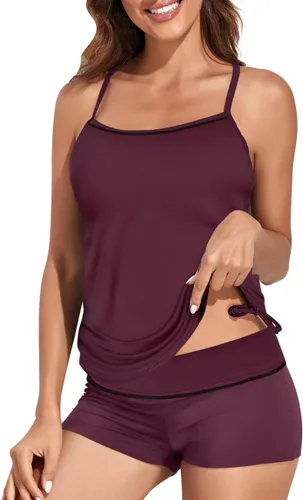 Vista 5 de Hilor - Traje de baño de dos piezas estilo tankini para mujer con espalda cruzada