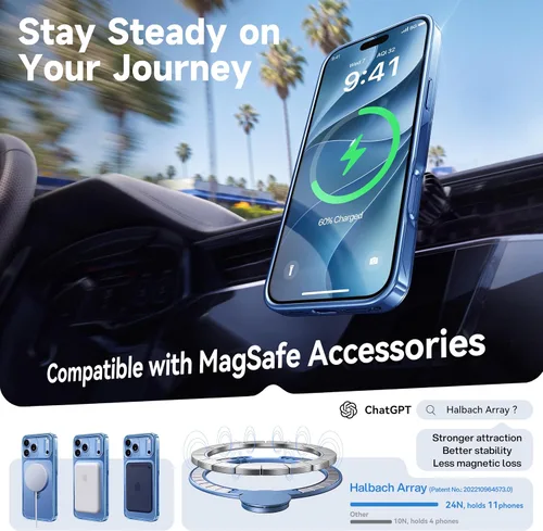 Vista 4 de CASEKOO Glacier Blue for iPhone 18 Pro Max Case, 360 Spin Magnetic Stand Glaciar Azul