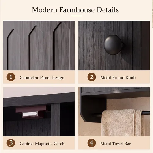 Vista 7 de Bathroom Wall Storage Cabinet,Extra Deep 9.25" Over The Toilet Storage Black