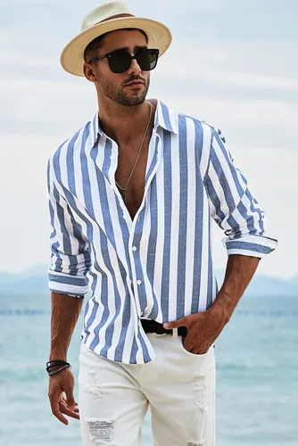 Vista 4 de JMIERR Camisas de vestir de algodón con botones y estilo casual para hombre