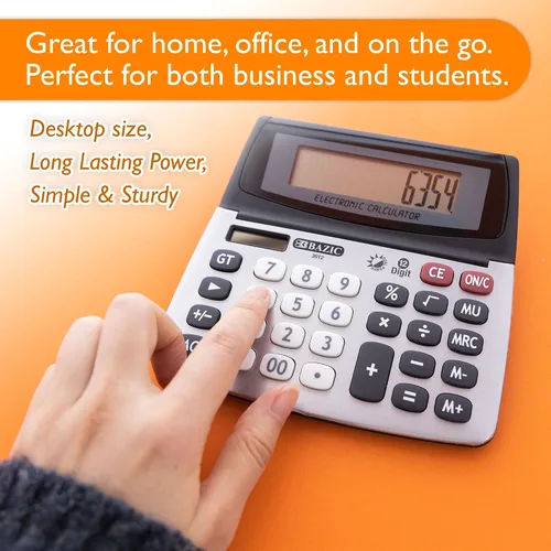 Vista 3 de BAZIC Calculadora de escritorio de doble potencia de 12 dígitos con pantalla ajustable (3012)