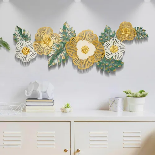 Vista 3 de Babyieia Decoración de pared de metal con hoja de ginkgo 3D para sala de estar, esculturas modernas de pared de metal, decoración de pared de metal