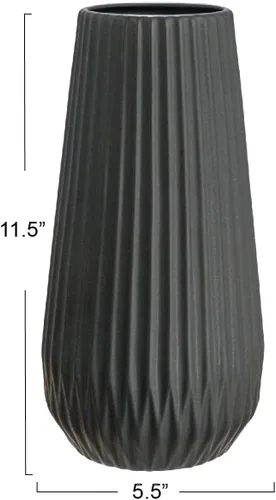 Vista 6 de Bloomingville Jarrón redondo de gres acanalado con líneas en relieve, negro mate