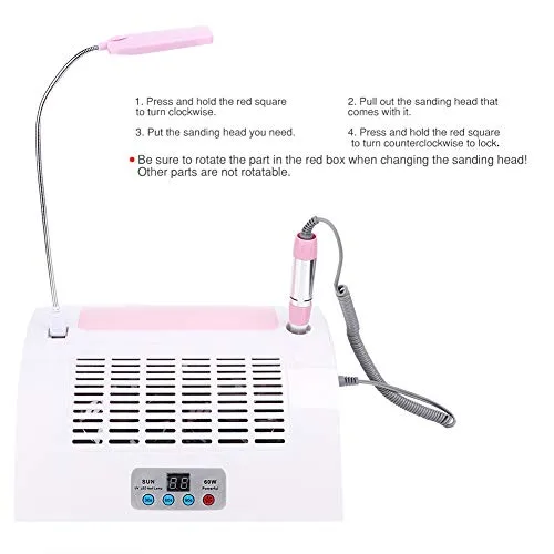 Vista 6 de Colector de polvo de uñas 5 en 1 con taladro, máquina eléctrica multifuncional para taladro de uñas con colector de polvo, lámpara de escritorio