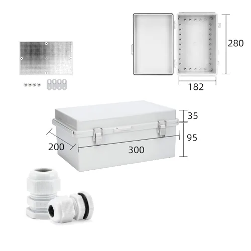 Vista 3 de Caja de conexiones eléctrica al aire libre 12x8x5.2 pulgadas impermeable proyecto recinto IP66 caja de plástico Drill-safe ABS, screw-cover