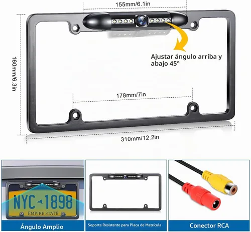 Vista 5 de GLK Cámara de respaldo, cámara de respaldo AHD 1080P para matrícula, visión nocturna, cámara de visión trasera con 8 LED, gran angular IP69K