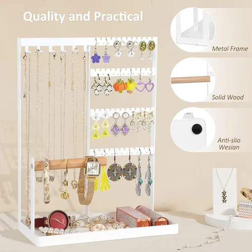 Vista 4 de sovia Soporte organizador de joyas, organizador de aretes con 84 agujeros, organizador de joyas, regalo para el día de San Valentín, para aretes