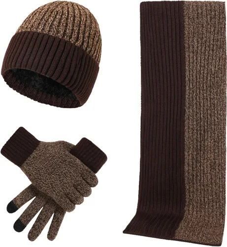 Vista 3 de Conjunto de 3 piezas de gorro de invierno, bufanda, guantes, gorros, gorro de invierno casual, bufanda holgada para hombres y mujeres