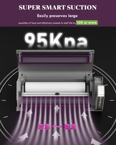 Vista 4 de Mesliese - Máquina selladora al vacío, 95 kPa 140 W, sellador de alimentos con una sola mano, tira de doble sellado con cortador integrado
