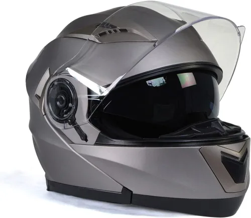 Vista 9 de Milwaukee Helmets MPH9808DOT - Casco modular de motocicleta avanzado de plata ionizada con visera abatible, talla S