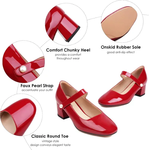 Vista 2 de Naiyee Mary Jane Shoes Women Chunky Heel Ankle Strap Dress Shoes for Women Low Heels Close Rounded Toe Pumps