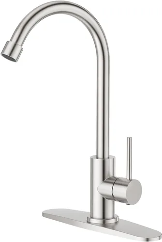 Vista 8 de CREA Grifo negro mate solo para agua fría, para cocina, bar, fregadero al aire libre, 1 agujero, 3 agujeros (con placa de cubierta), arco alto