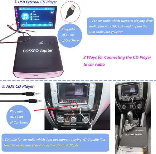 Vista 2 de Jupiter - Reproductor de CD USB para coche portátil, DVD para PC