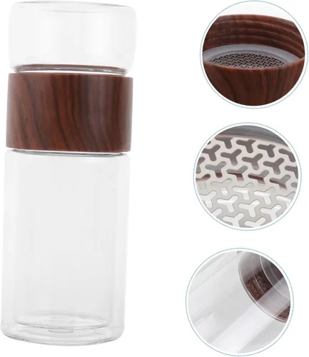 Vista 10 de Taza separadora de agua de té de doble pared, vaso de té de hoja suelta de vidrio de 6 onzas con infusor cesta de frutas y tapa a prueba de fugas