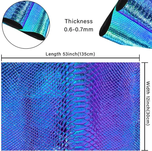 Vista 4 de HYANG - Hojas holográficas de piel sintética azul con estampado de serpiente, muy adecuadas para hacer manualidades, bolsos, aretes de cuero, lazos