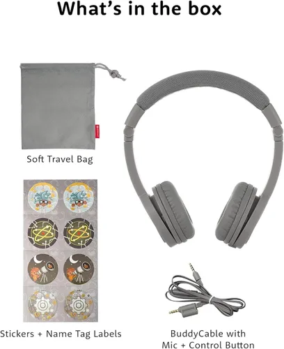 Vista 9 de BuddyPhones Explore Plus Auriculares plegables con cable para niños, cable para compartir audio integrado con micrófono en línea, limitación