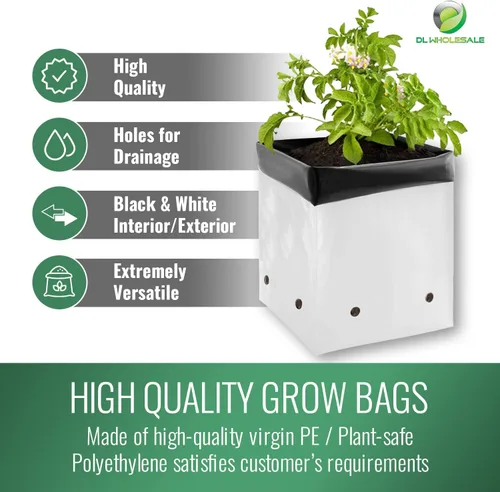 Vista 2 de DL Wholesale Grow 1 bolsas de cultivo de plantas para plantar, bolsa de plástico para plantas, macetas de vivero para flores, verduras, hierbas, 1/2