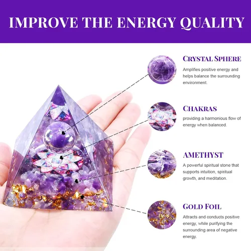 Vista 3 de Pirámide de orgón para meditación de cristal curativo, generador de energía positiva, cuarzo de roca y cuarzo rosa, promueve la riqueza