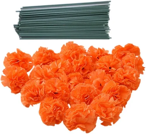 Vista 5 de Rikyo Juego de 50 cabezas de flores de clavel de seda artificial con tallos, rellenos de jarrón, cabezas de flores de caléndula para decoración