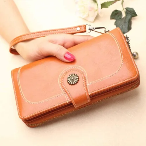 Vista 3 de Aismile Carteras con tarjetero RFID para mujer, 02 Cartera larga para teléfono naranja, Cartera Rfid