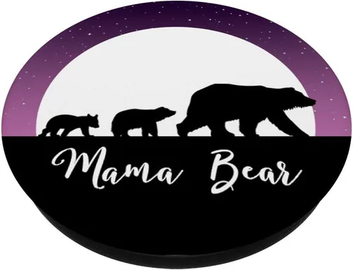 Vista 2 de Mama Bear Pop Socket 2 Cubs Purple Moon Stars Mothers Day - PopSockets Grip and Stand for Phones and Tablets, Negro