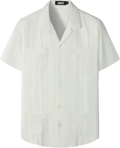 Vista 18 de JOGAL Camisas guayabera para hombre cubanas de manga corta casuales con botones para la playa
