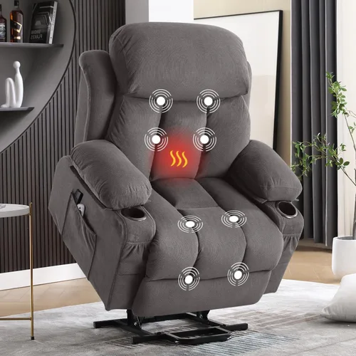 Vista 11 de MAHOMICO Silla reclinable eléctrica para personas mayores con masaje por vibración y calefacción lumbar, sofá reclinable eléctrico con bolsillo