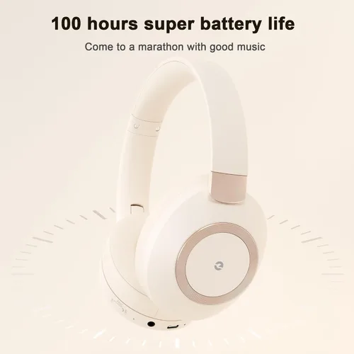 Vista 3 de Audífonos con cancelación activa de ruido, 100 horas de reproducción, auriculares Bluetooth inalámbricos, auriculares Bluetooth con micrófono
