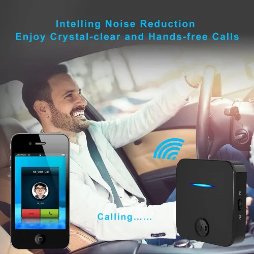Vista 4 de Transmisor y receptor Bluetooth 5.4, adaptador de audio inalámbrico 2 en 1 con micrófono integrado para automóvil, TV, estéreo doméstico, barra