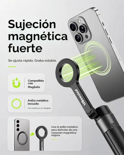 Vista 3 de UBeesize Soporte de trípode de teléfono de 71 pulgadas y trípode magnético Negro