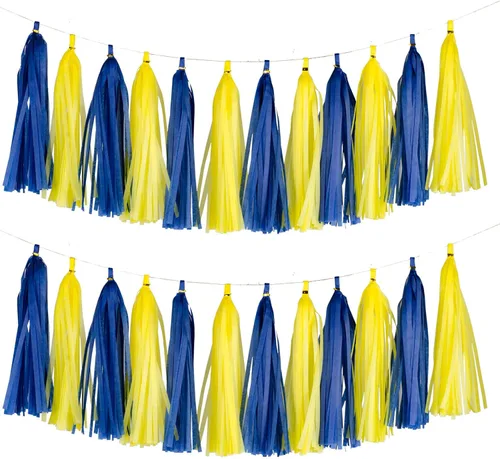 Vista 15 de 30 guirnaldas de borlas brillantes beige, amarillo y naranja para decoraciones de fiesta