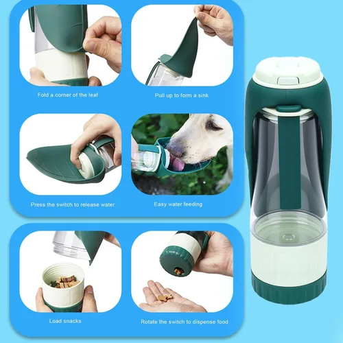 Vista 2 de Tnfeeon Puppy Essentials, Botella de agua 2 en 1 para perro y contenedor de comida para perro, gato, cachorro, caminar, senderismo, viajes
