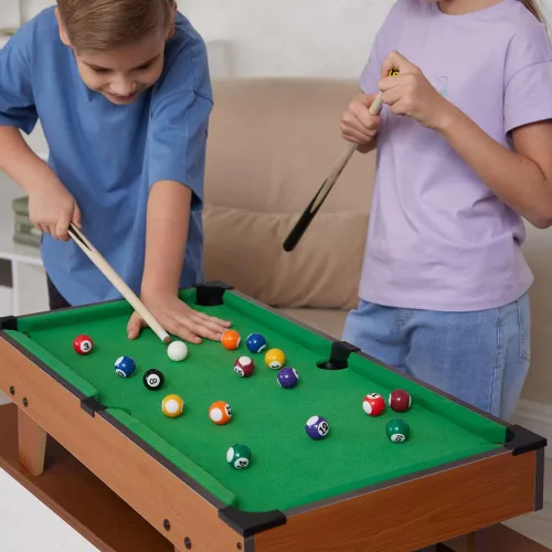 Vista 4 de Joyzan Mini bolas de billar, juego de bolas de billar de tamaño pequeño, estilo americano, bolas de taco de billar, juego completo de 16 piezas