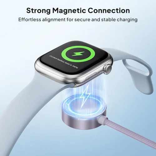 Vista 5 de Elebase Cable de carga para Apple Watch Ultra 4, adaptador de carga Púrpura